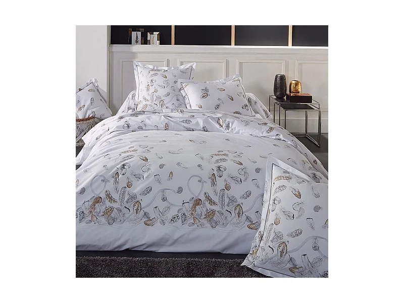 Parure de lit 2 pièces 140x200 cm taie 50x70 cm percale PLUMES