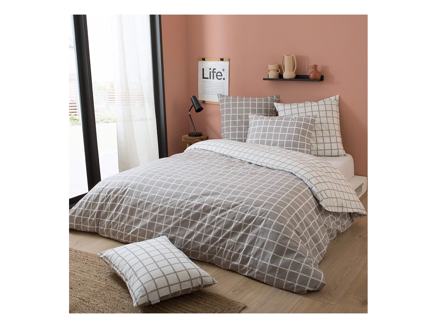 Parure de lit 140x200 cm 50x70 cm percale DDM MAX Gris 2 pièces