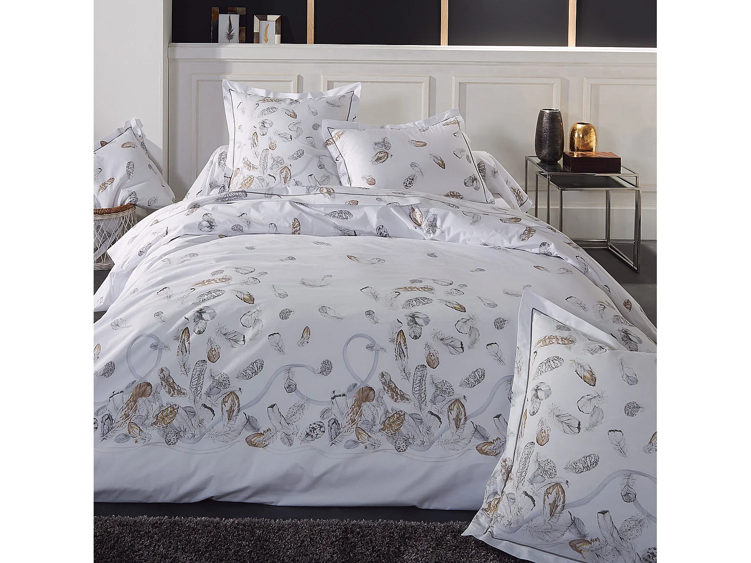 Parure de lit 3 pièces 240x220 cm taies 50x70 cm percale PLUMES