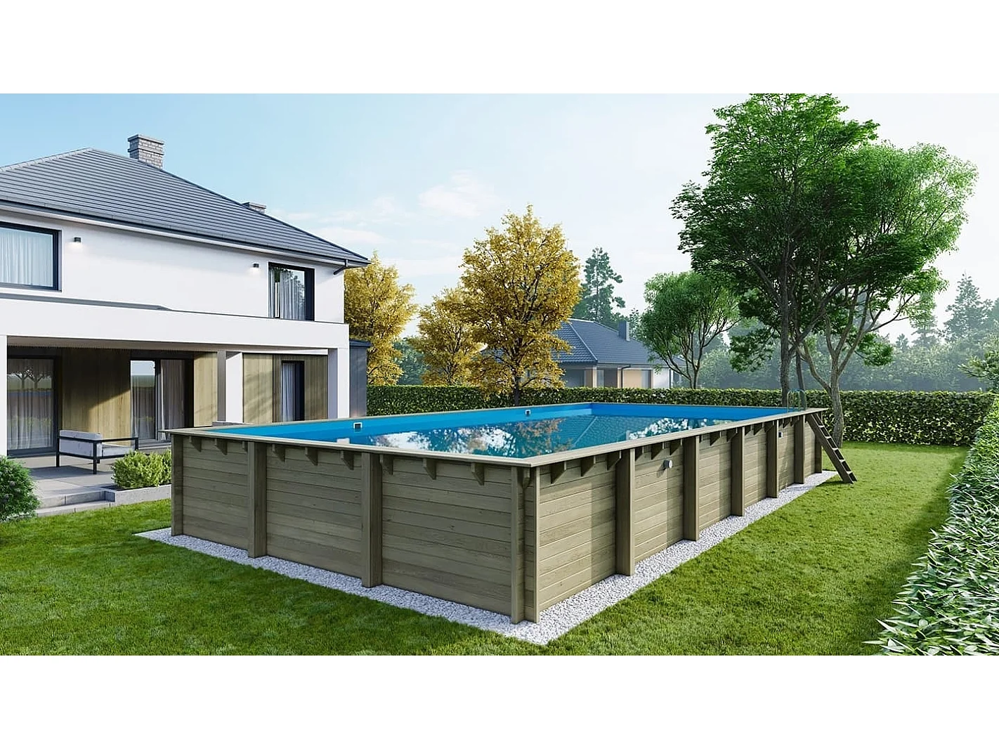Piscine en bois 12,20x6,20 - H.1,44 m - avec filtration et coffre - BAS762OSPI+SZA - ALTANKA