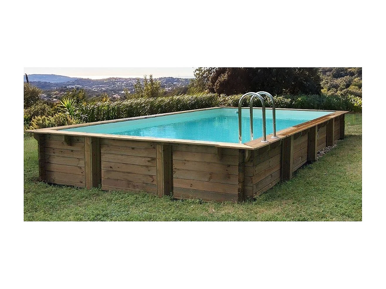 Piscine en bois 12,20x6,20 - H.1,44 m - avec filtration et coffre - BAS762OSPI+SZA - ALTANKA