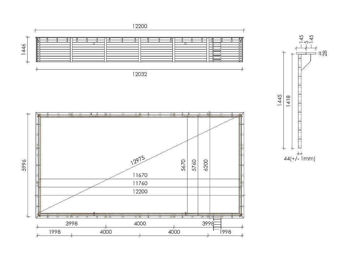 Piscine en bois 12,20x6,20 - H.1,44 m - avec filtration et coffre - BAS762OSPI+SZA - ALTANKA