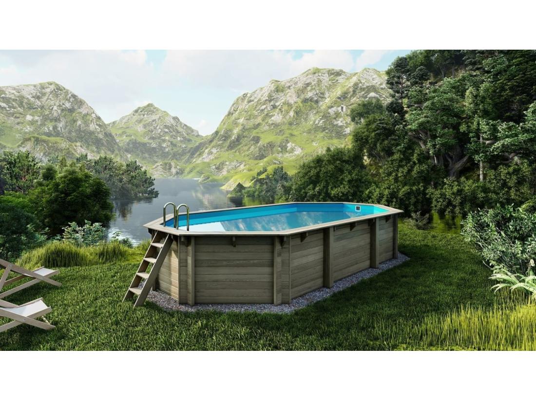 vente unique Piscine en bois 7 57x4 07 - H.1 31 m - avec filtration et coffre - BAS745OSPI+SZA - ALTANKA