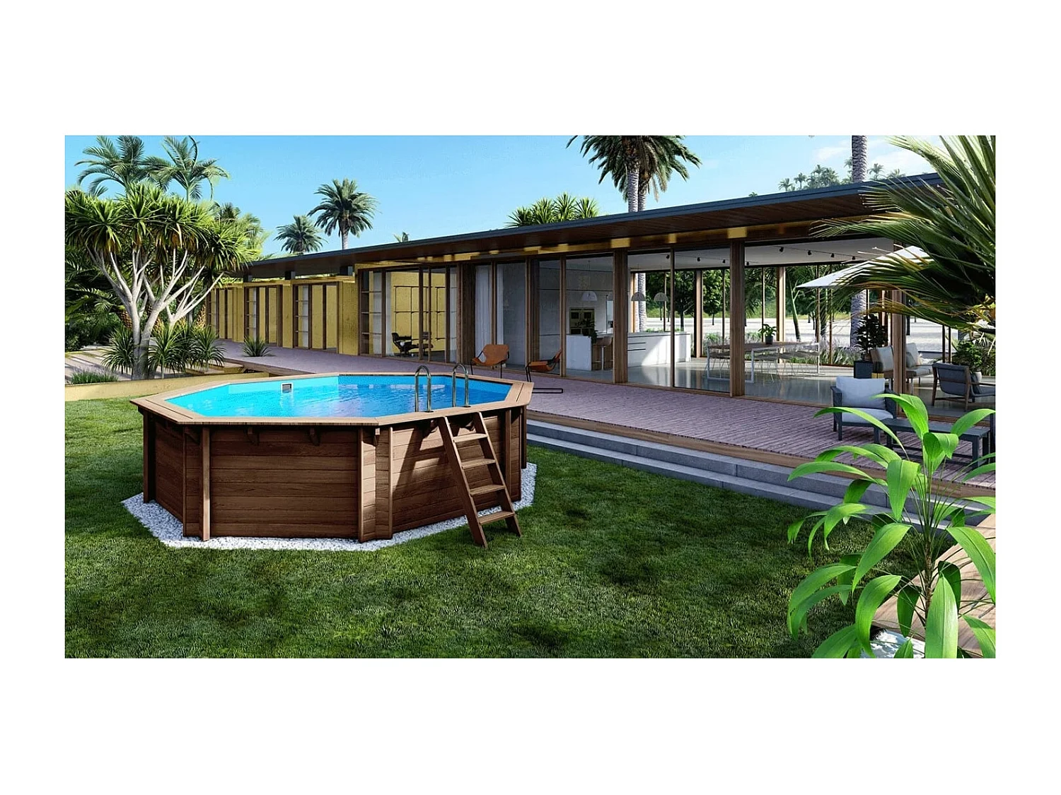 Piscine en bois 5.37x5.37 - H.1.31 m autoportante - BAS90OSP+SZA8 - ALTANKA