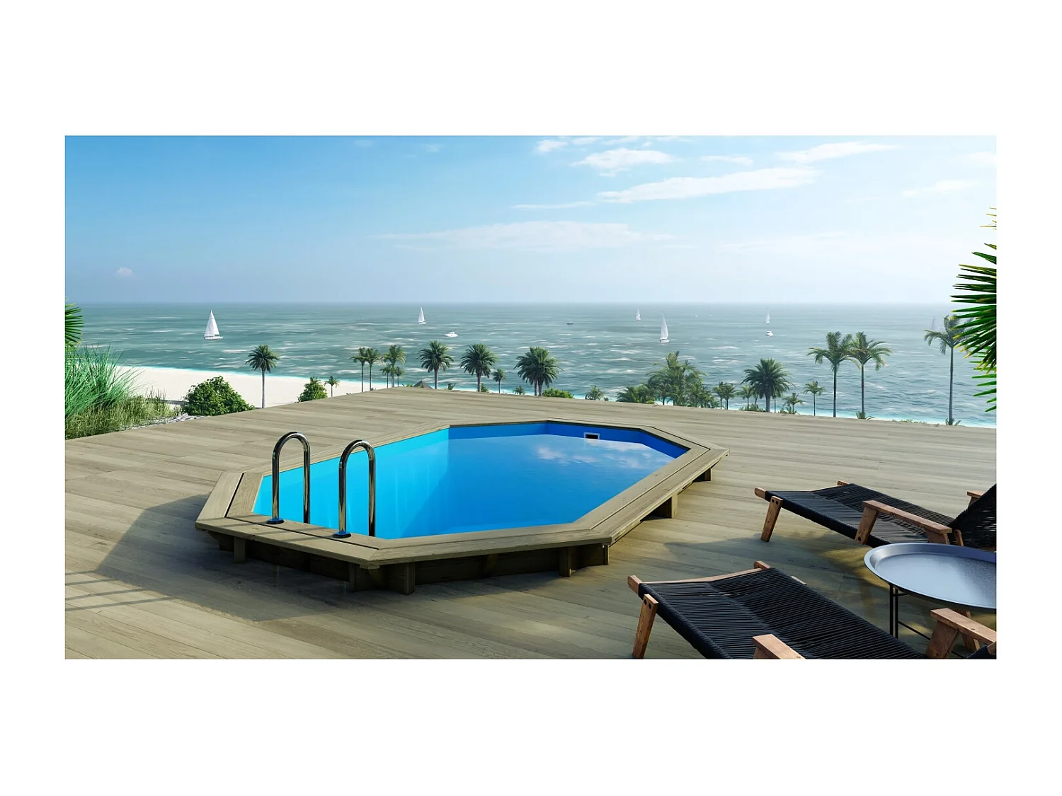 Piscine en bois Nemo 4.3x3 - H.1.31 m fixations à sceller - BAS7303OSPI+SZA - ALTANKA