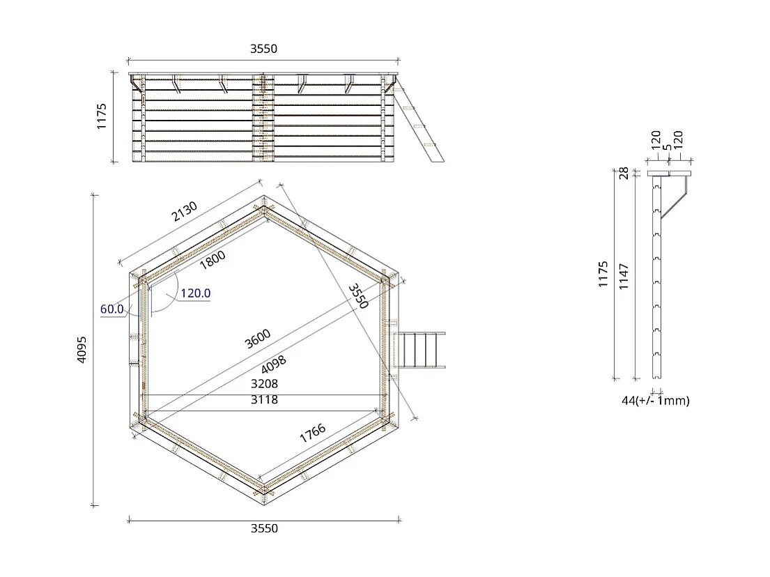Piscina in legno 3,55x4,09 - H.1,17 m autoportante - BAS732OSP - ALTANKA