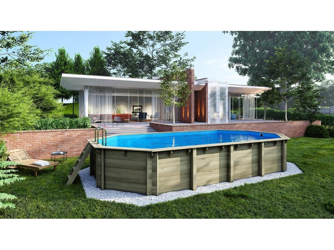vente unique Piscine en bois 8 57x4 57 - H.1 31 m - avec filtration et coffre - BAS746OSPI+SZA - ALTANKA