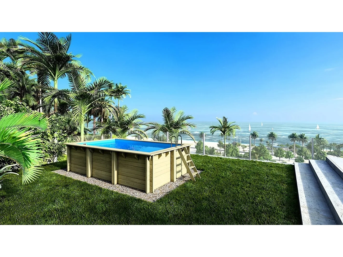 Piscine en bois 5x3 - H.1,25 m - avec filtration et coffre - BAS786OSPI+SZA - ALTANKA