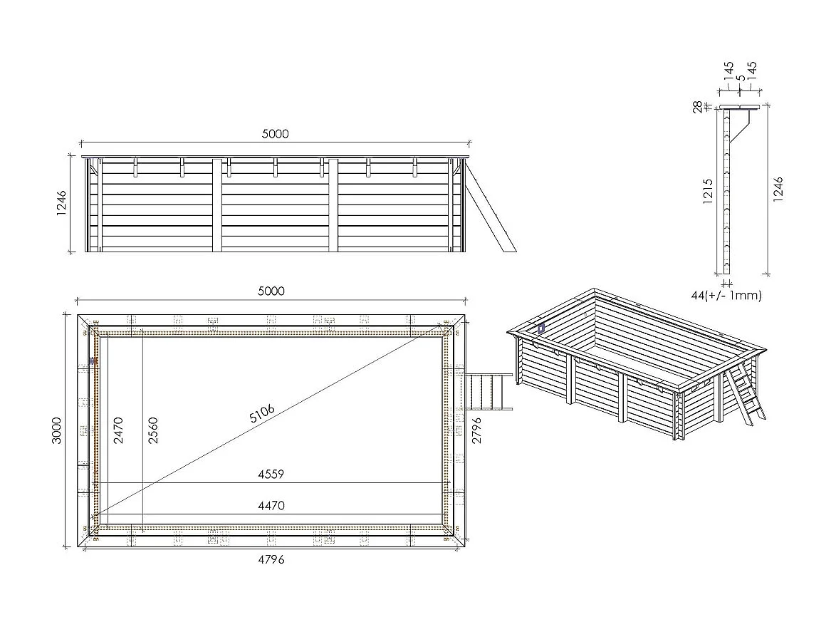 Piscine en bois 5x3 - H.1,25 m - avec filtration et coffre - BAS786OSPI+SZA - ALTANKA