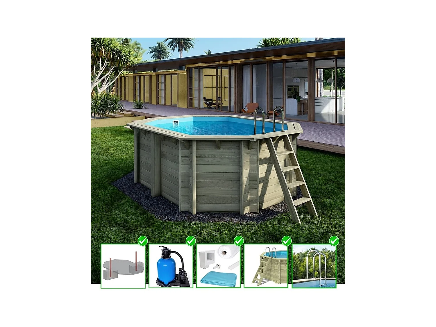 Piscina in legno Nemo 4.3x3.00 - H.1.31 m con profilo da cementare - BAS7303OSPI - ALTANKA