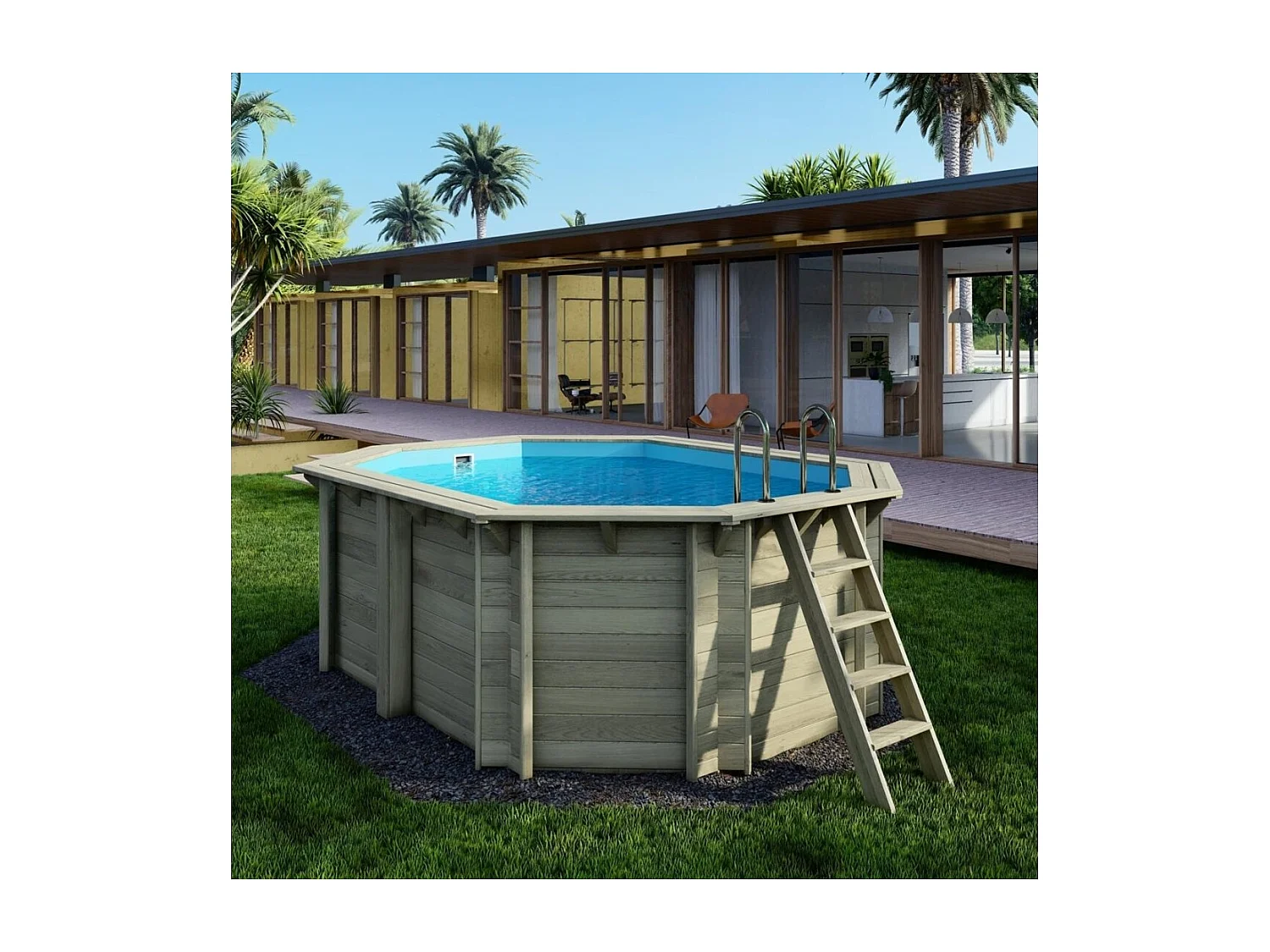 Piscine NEMO 4.3 x 3 - H.1.31 m, bleu pâle, fixations à sceller - BAS7303OSPI - ALTANKA