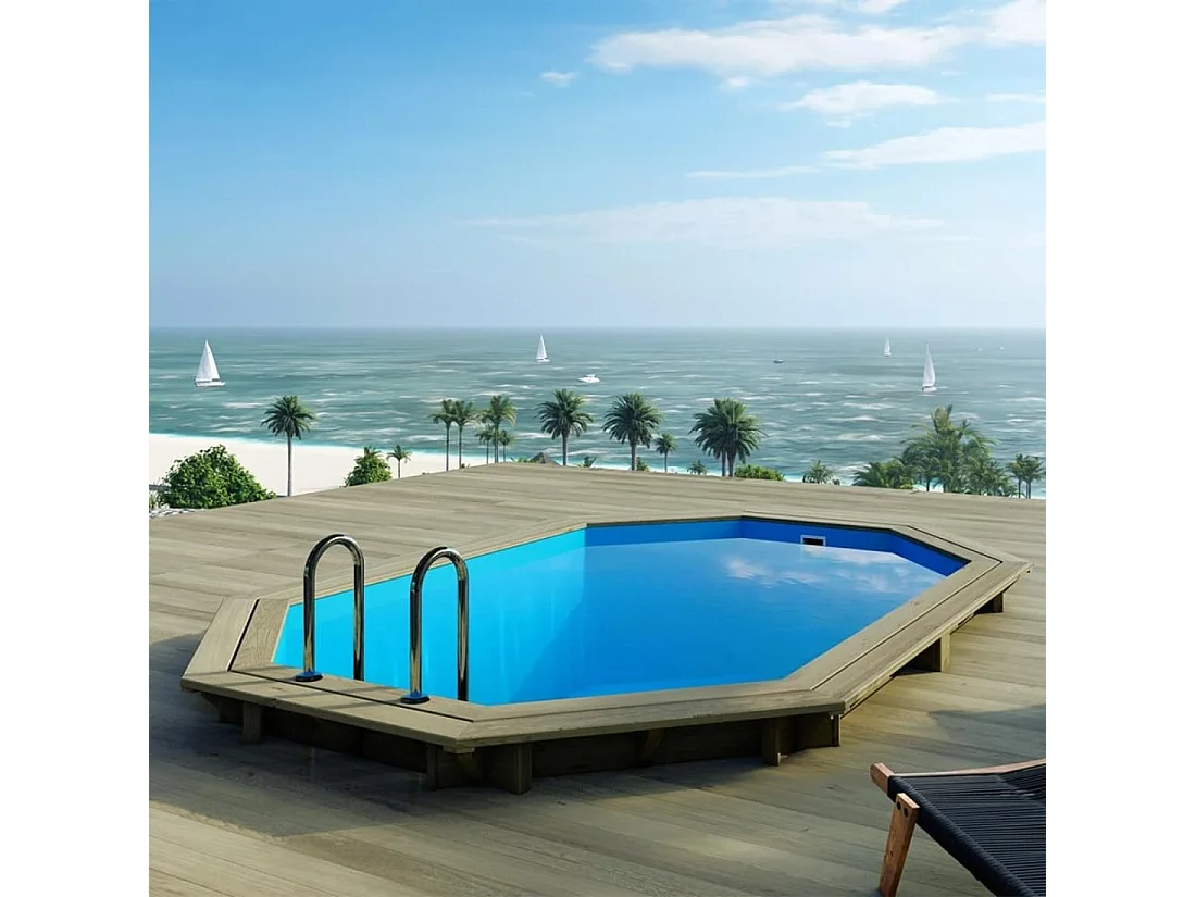 Piscina in legno NEMO 4.3 x 3 - H.1.31 m, azzurro chiaro, con supporti da cementare - BAS7303OSPI - ALTANKA