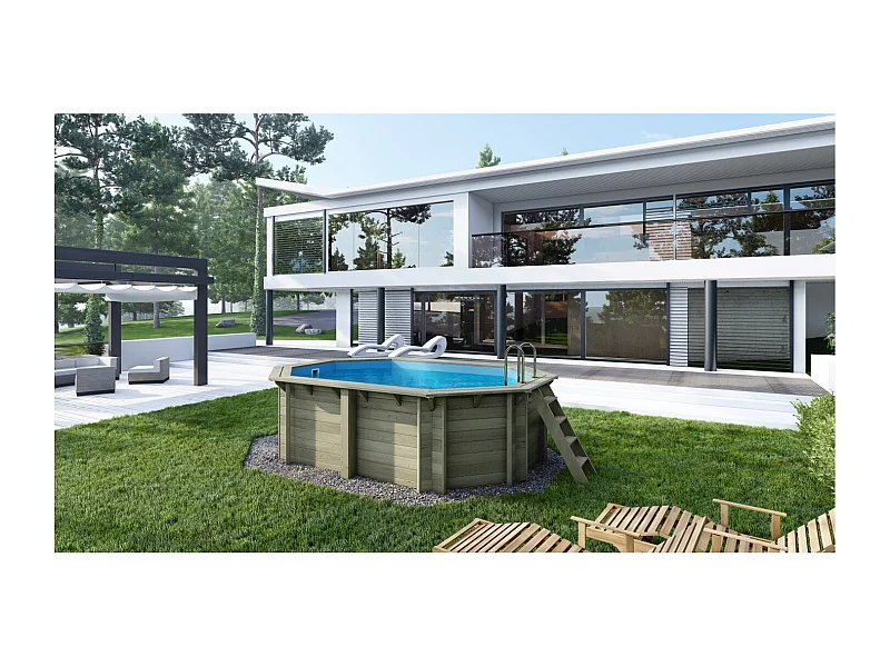 Piscine en bois Nemo 4.3x3 - H.1.18 m fixations à sceller - BAS7302OSPI+SZA - ALTANKA