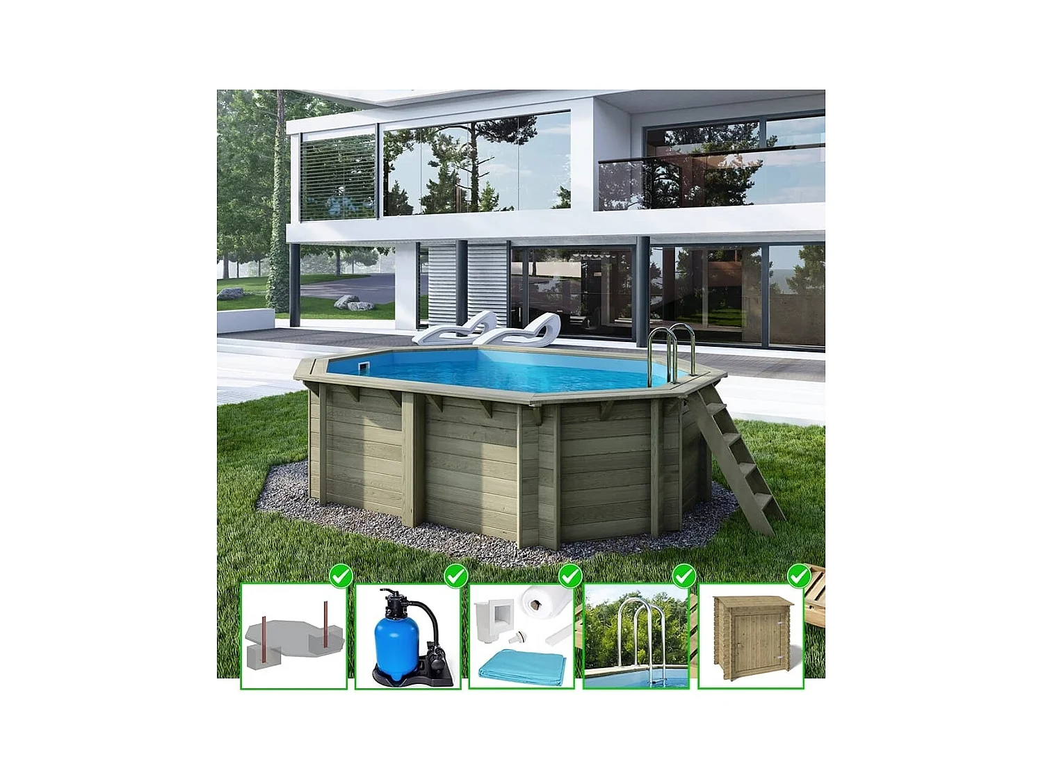 Piscina in legno Nemo 4.3x3.00 - H.1.18 m con profilo da cementare - BAS7302OSPI+SZA - ALTANKA