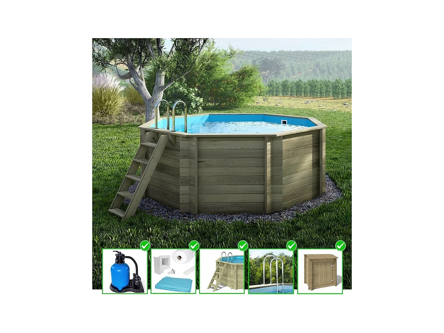 Piscine en bois Coral 3.25x3.25 - H.1.18 m autoportante - BAS7301OSP+SZA - ALTANKA