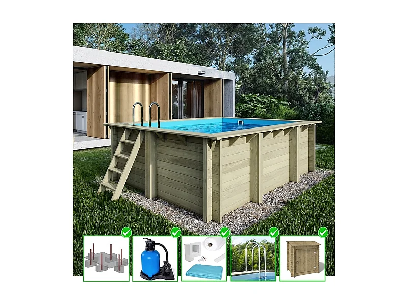 Piscina in legno Aqua 4.65x2.85 - H.1.24 m con profilo da cementare - BAS7306OSPI+SZA - ALTANKA