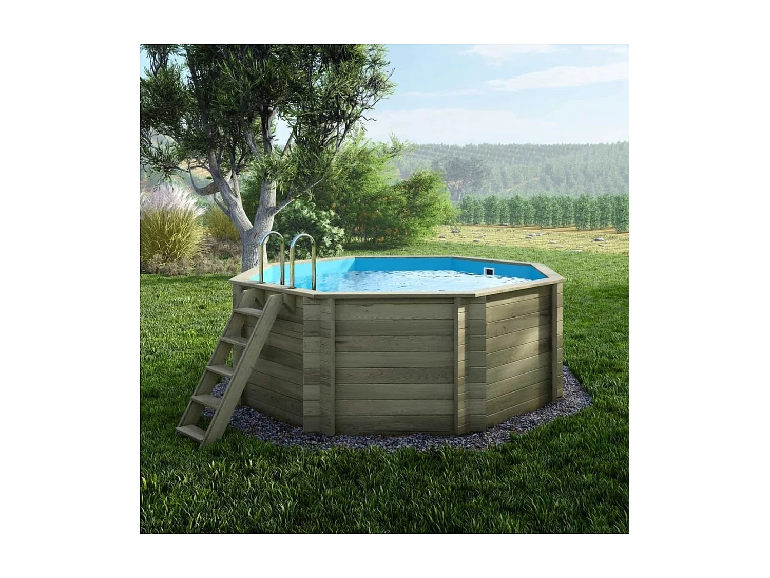 Piscine en bois CORAL 3.25 x 3.25 - H.1.18 m, bleu pâle, autoportante - sans dalle - BAS7301OSP - ALTANKA