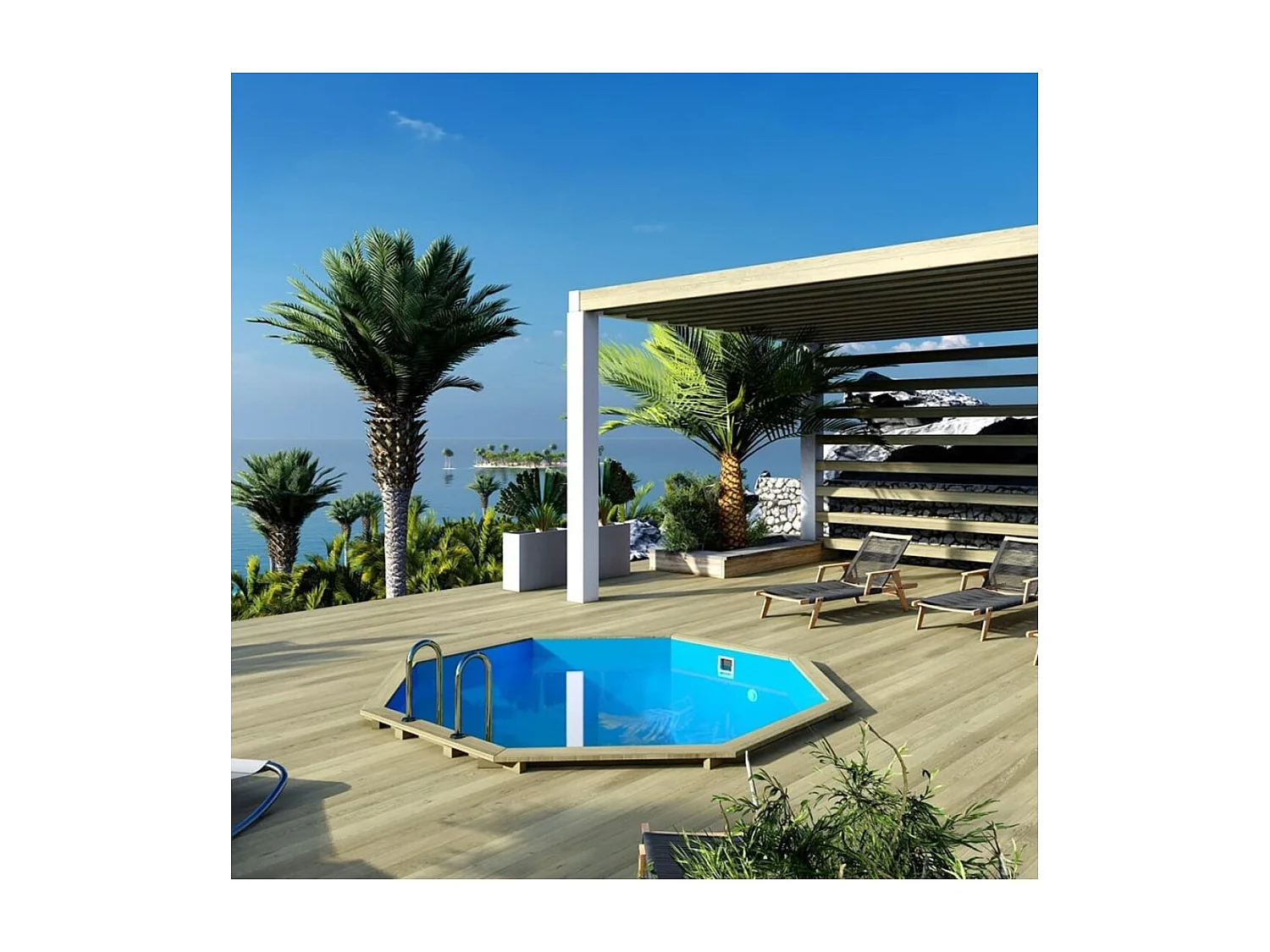 Piscine en bois CORAL 3.25 x 3.25 - H.1.18 m, bleu pâle, autoportante - sans dalle - BAS7301OSP - ALTANKA