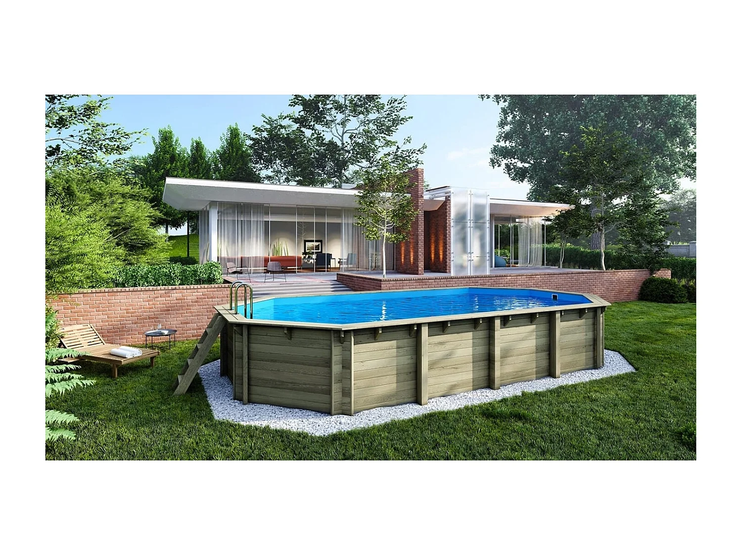 Piscine en bois 8.57x4.57 - H.1.31 m fixations à sceller - BAS746OSPI - ALTANKA