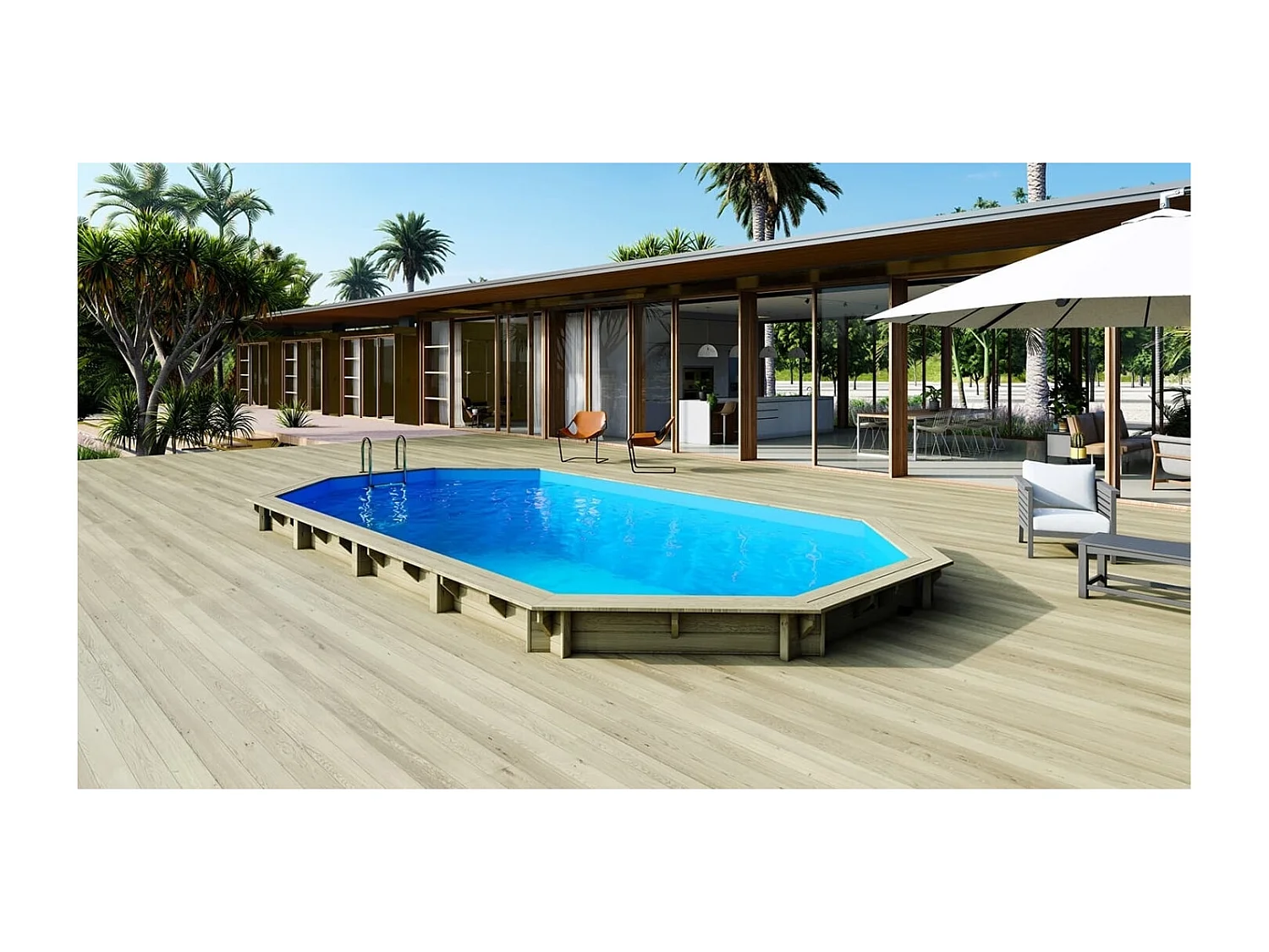 Piscine en bois 8.57x4.57 - H.1.31 m fixations à sceller - BAS746OSPI - ALTANKA