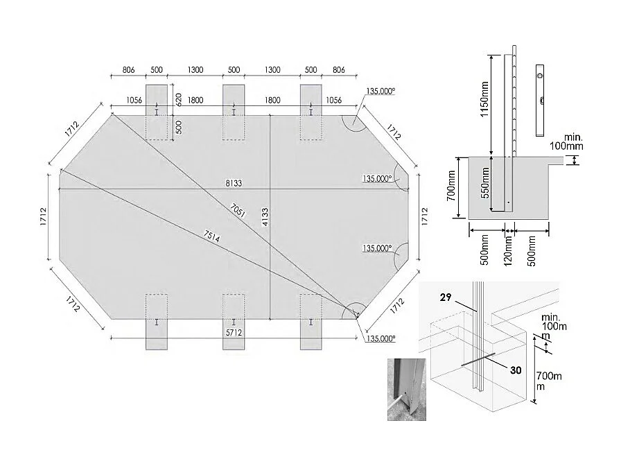 Piscine en bois 8.57x4.57 - H.1.31 m fixations à sceller - BAS746OSPI - ALTANKA