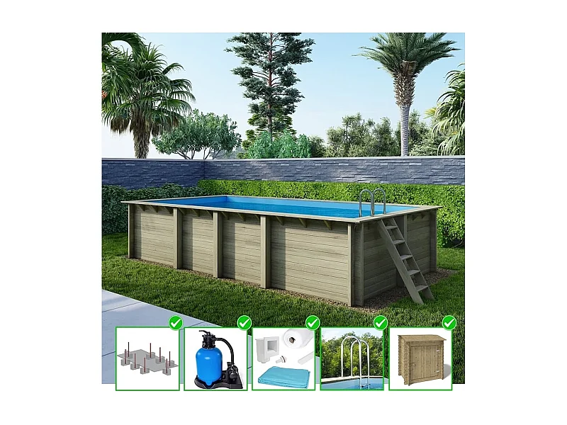 Piscina in legno Aqua 7x3.75 - H.1.45 m con profilo da cementare - BAS7308OSPI+SZA - ALTANKA