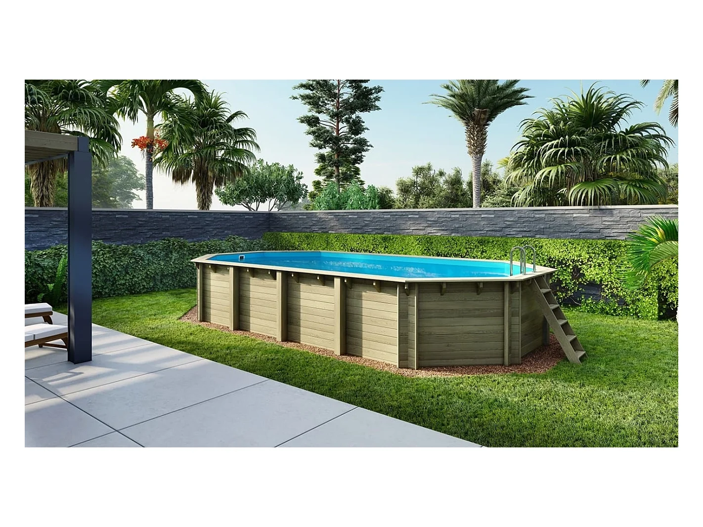Piscine en bois 8,57x4,57 - H.1,45 m - avec filtration et coffre - BAS750OSPI+SZA - ALTANKA