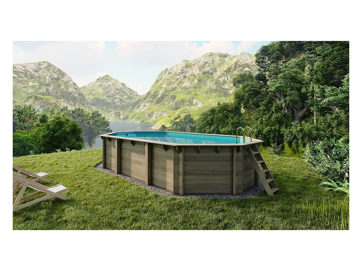Piscine en bois 7,57x4,07 - H.1,45 m - avec filtration et coffre - BAS751OSPI+SZA - ALTANKA