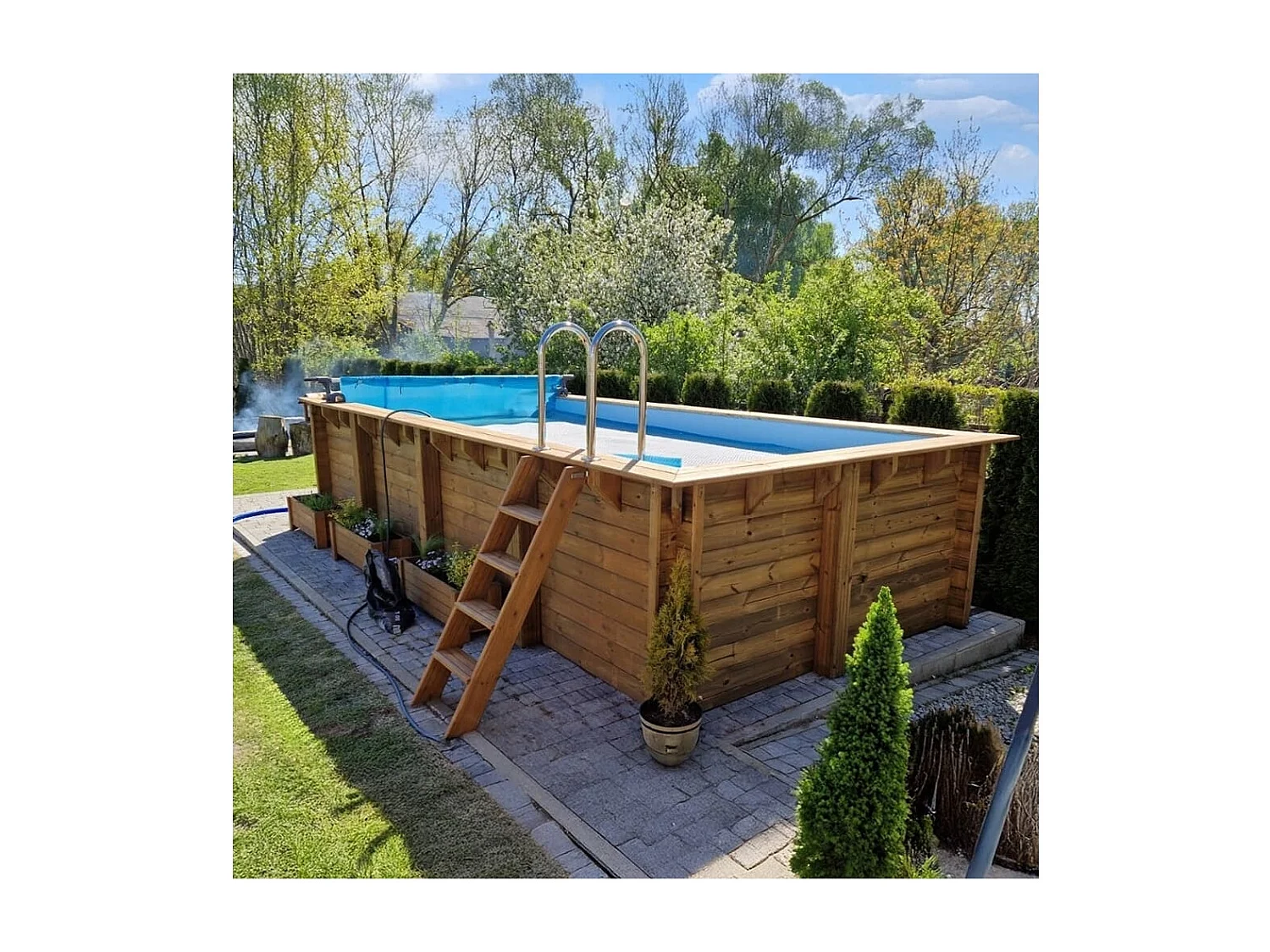 Piscina in legno Aqua 7x3.75 - H.1.45 m con profilo da cementare - BAS7308OSPI - ALTANKA