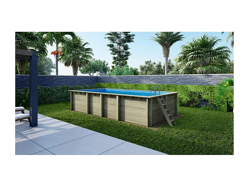 Piscine en bois Aqua 7x3.75 - H.1.45 m fixations à sceller - BAS7308OSPI - ALTANKA