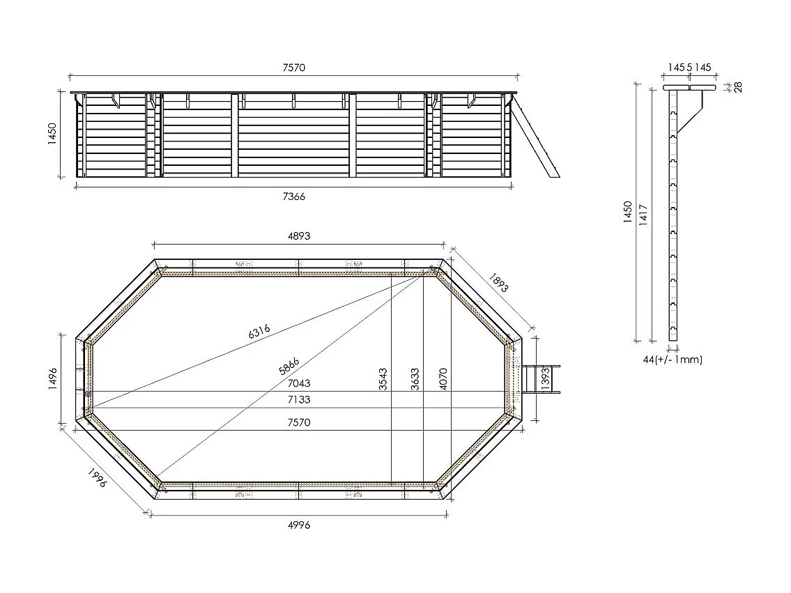 Piscine en bois 7,57x4,07 - H.1,45 m - avec filtration - BAS751OSPI - ALTANKA