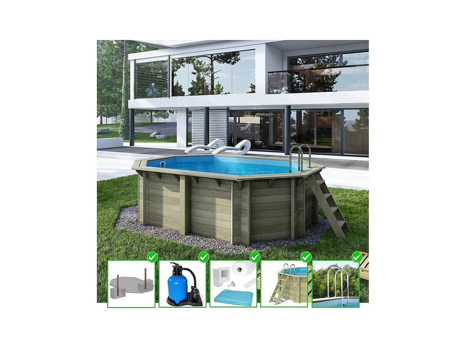 Piscina in legno Nemo 4.3x3.00 - H.1.18 m con profilo da cementare - BAS7302OSPI - ALTANKA