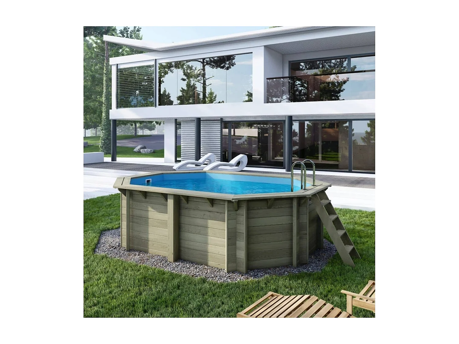 Piscina NEMO 4.3 x 3 - H.1.18 m, azzurro chiaro, con supporti da cementare - BAS7302OSPI - ALTANKA