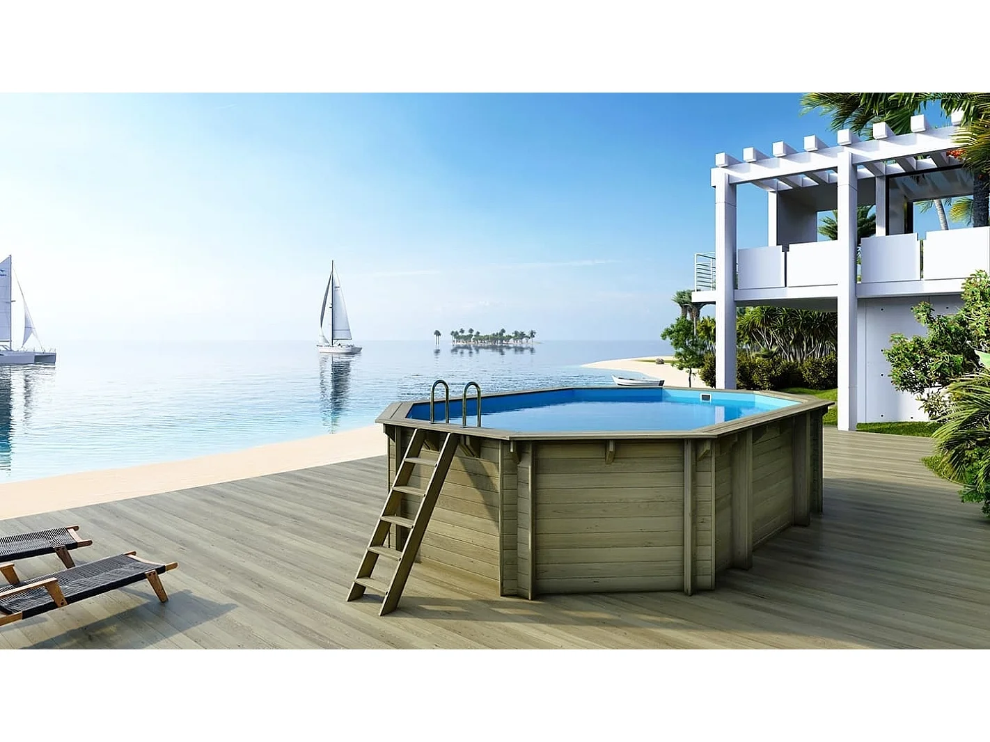 Piscine en bois - 6,53x4,41  x H.1,42m - avec filtration - BAS552OSPI - ALTANKA