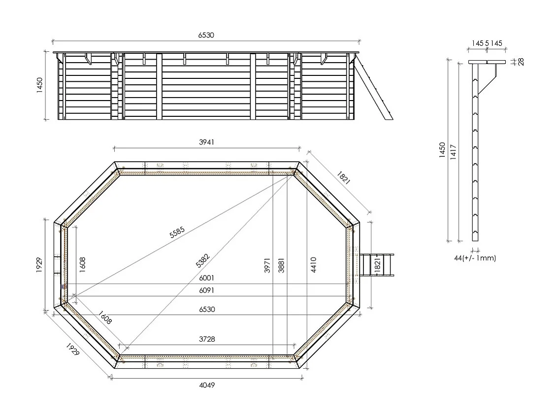 Piscine en bois - 6,53x4,41  x H.1,42m - avec filtration - BAS552OSPI - ALTANKA