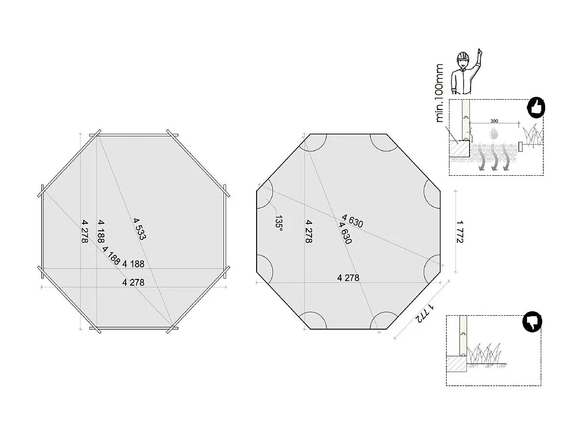 Piscine de jardin en bois - 4,71x4,72  x H.1,20m