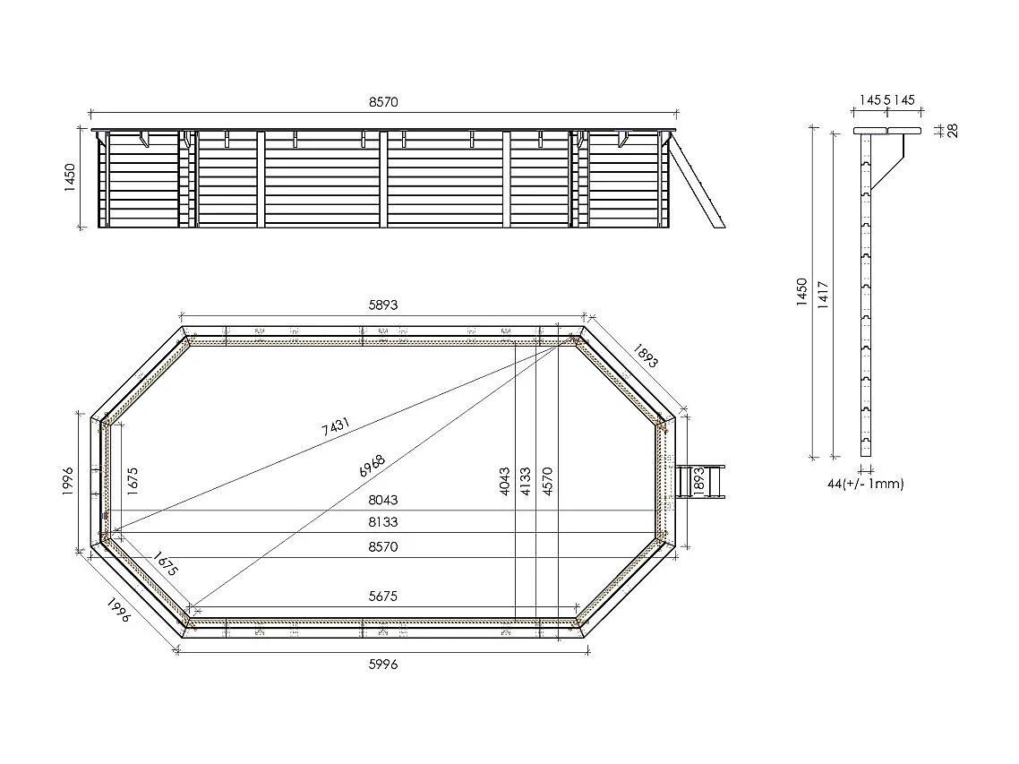 Piscine en bois 8,57x4,57 - H.1,45 m - avec filtration - BAS750OSPI - ALTANKA