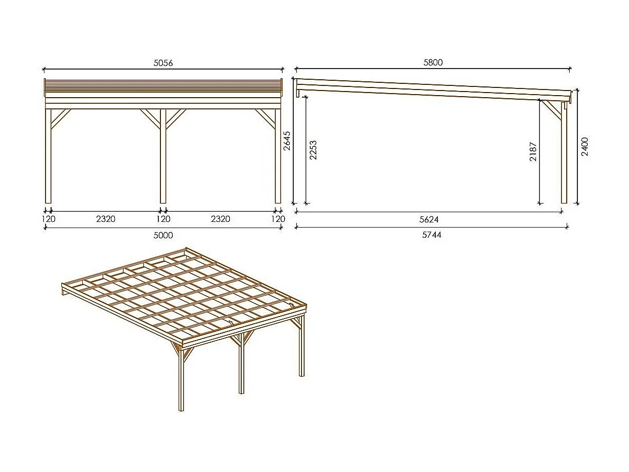 Carport, abri de voiture  5.8x5.06 m - 29 m2 - adossé  - CAR23 - ALTANKA