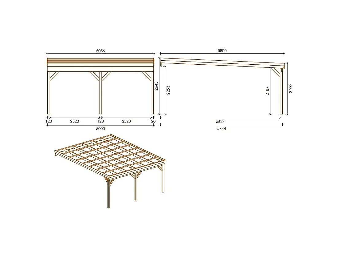 Tettoia posto auto coperto in legno 5.8x5.06 m - 29 m2 - addossato  - CAR23 - ALTANKA