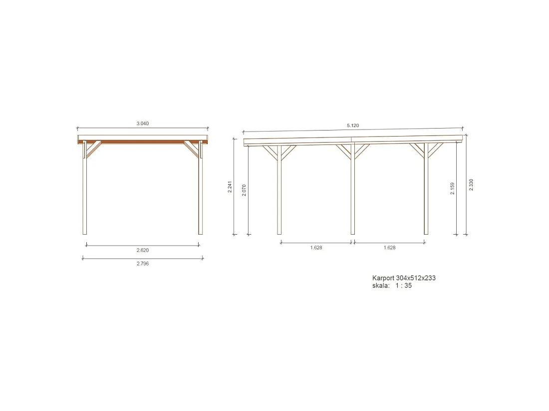 Carport, abri de voiture  3.04x5.12 m - 15.57 m2 - CAR16 - ALTANKA