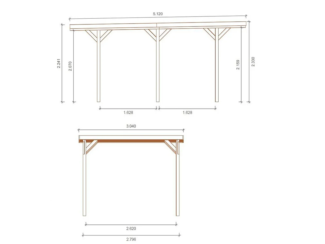 Carport, abri de voiture  3.04x5.12 m - 15.57 m2 - CAR16 - ALTANKA