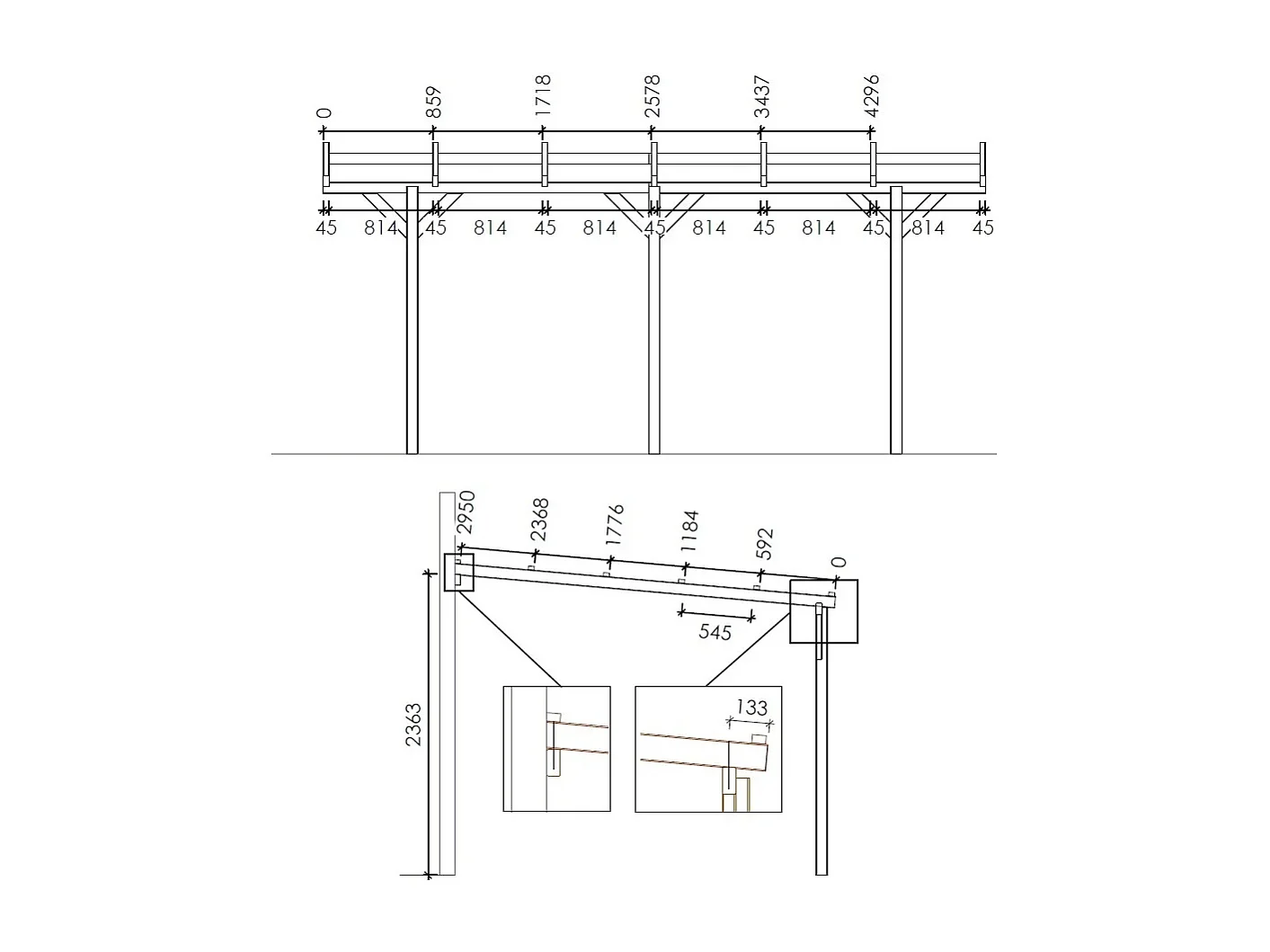 Tettoia posto auto coperto in legno 3.00x5.24 m - 15.00 m2 - copertura PVC   - CAR7-2PVCTR - ALTANKA