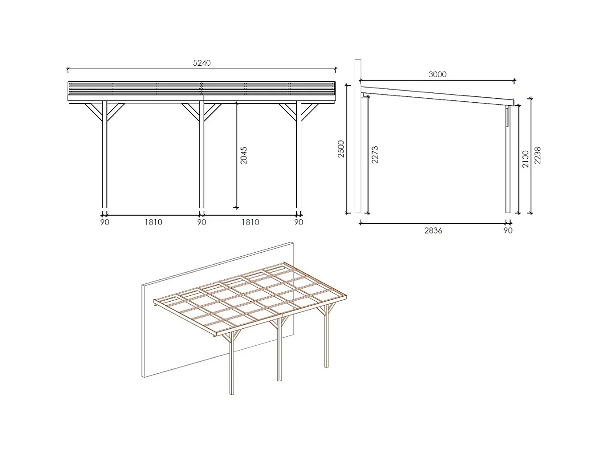 Carport, abri de voiture  3x5.24 m - 15 m2 - couverture PVC  - CAR7-2PVCTR - ALTANKA