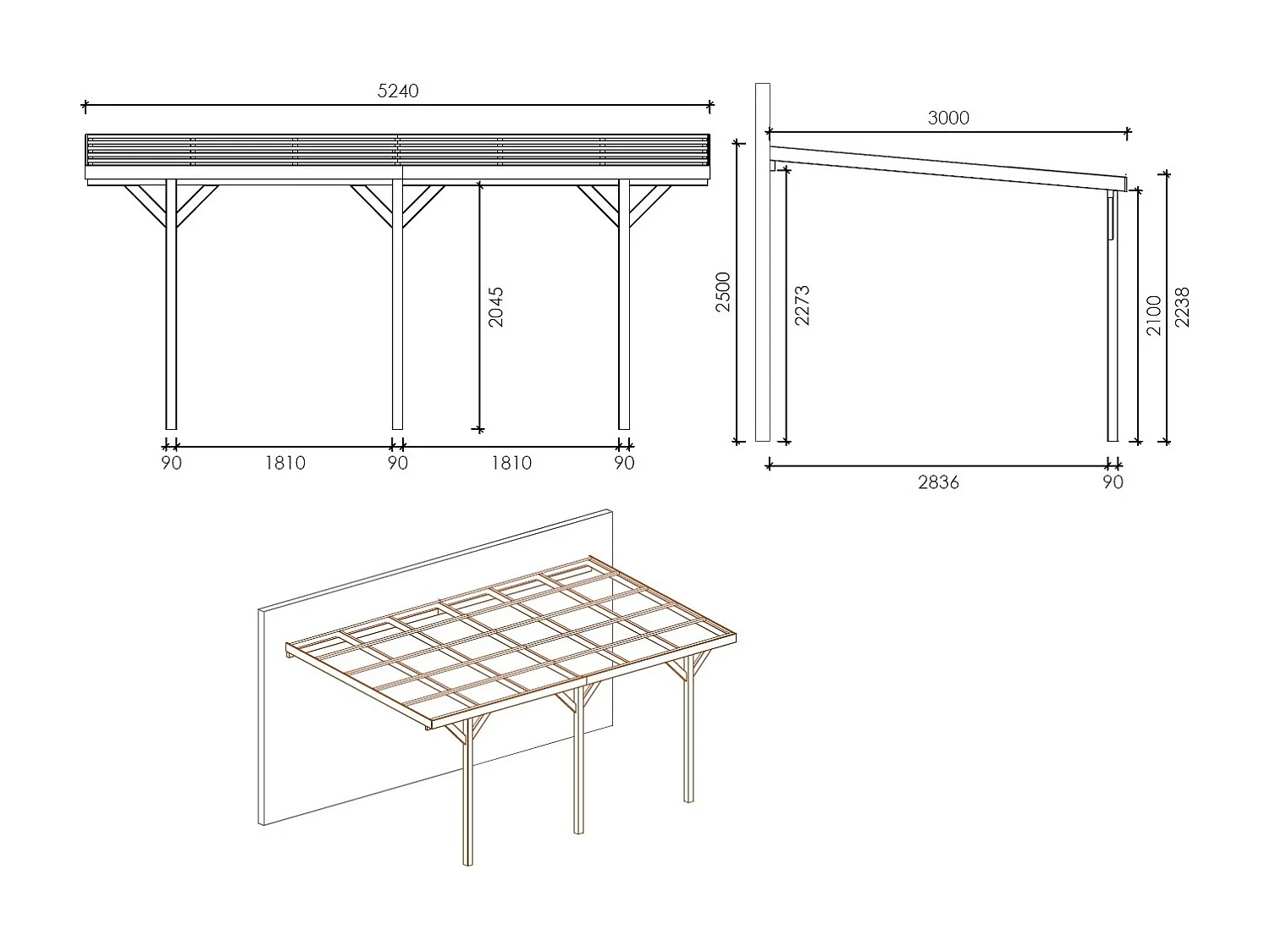 Carport, abri de voiture  3x5.24 m - 15 m2 - couverture PVC  - CAR7-2PVCTR - ALTANKA