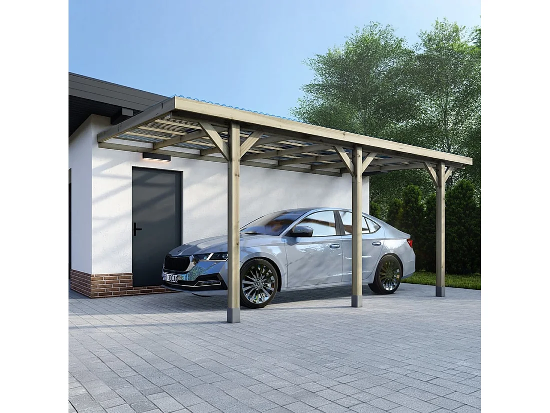 Tettoia posto auto coperto in legno 3x5.24 m - 15 m2 - copertura PVC   - CAR7-2PVCTR - ALTANKA