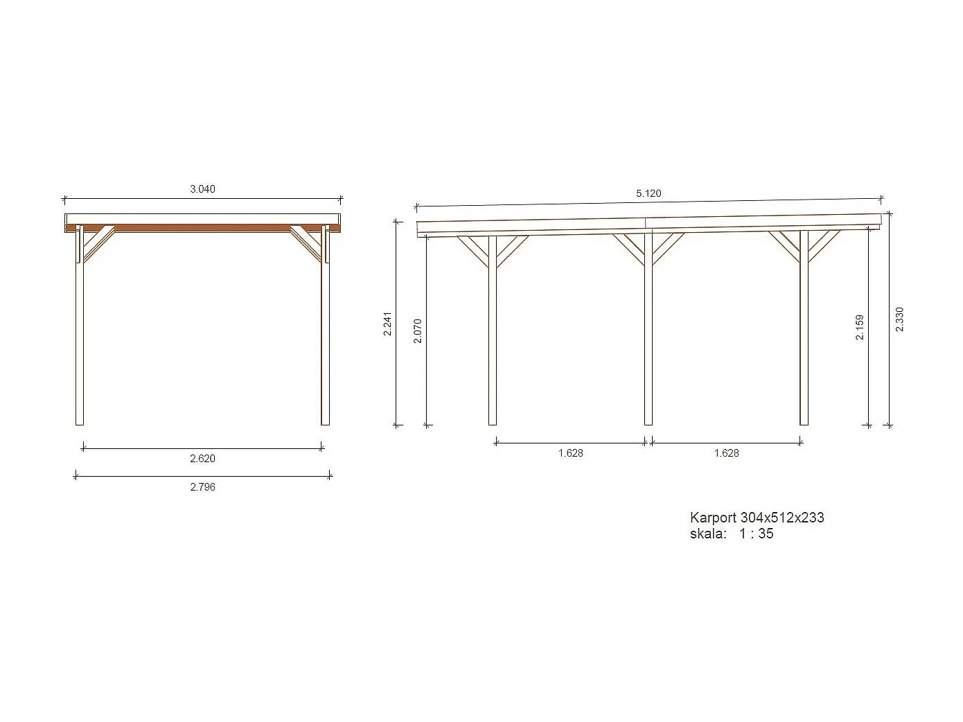 Tettoia posto auto coperto in legno 3.04x5.12 m - 15.57 m2 - copertura PVC   - CAR16PVCTR - ALTANKA