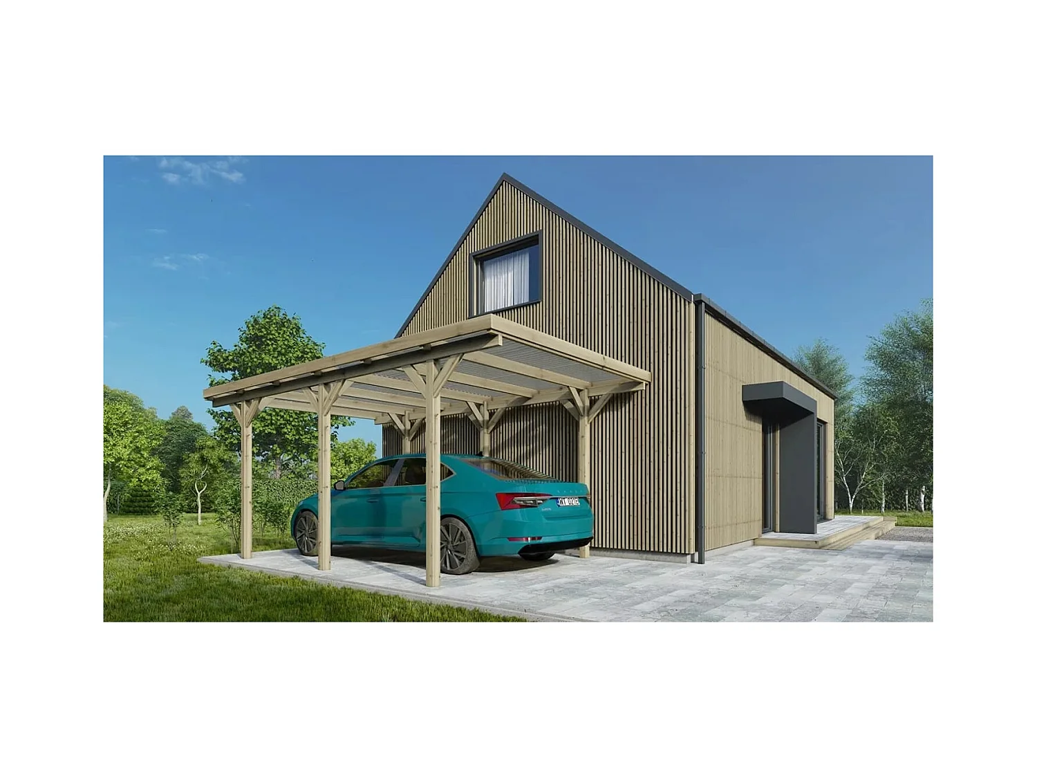Carport, abri de voiture  3.04x5.12 m - 15.57 m2 - couverture PVC  - CAR16PVCTR - ALTANKA