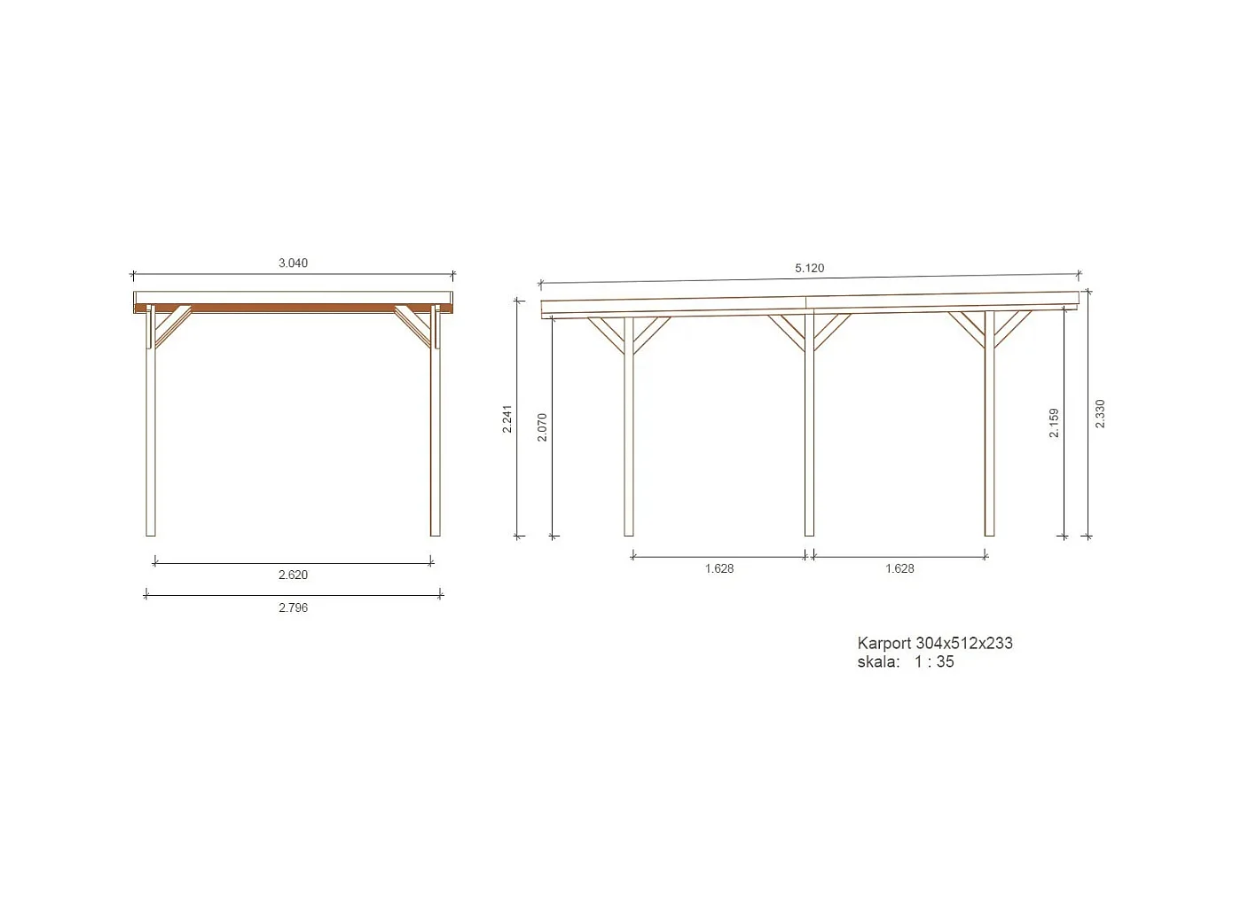Carport, abri de voiture  3.04x5.12 m - 15.57 m2 - couverture PVC  - CAR16PVCTR - ALTANKA