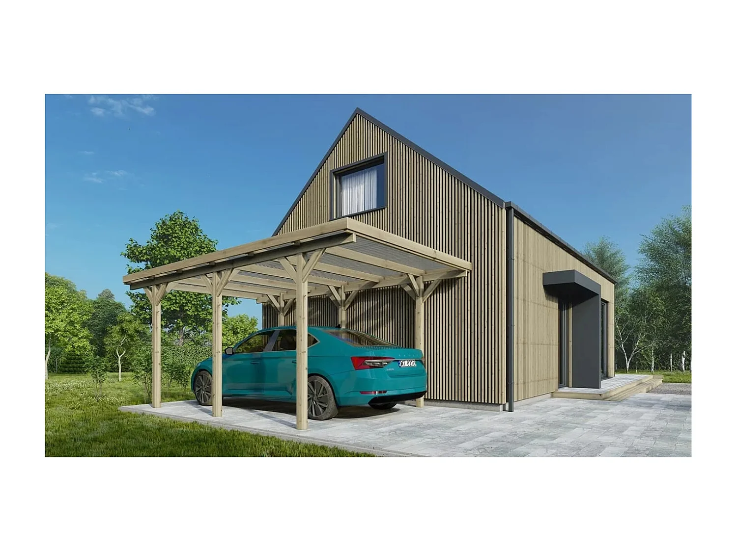 Carport, abri de voiture  3.04x5.12 m - 15.57 m2 - couverture PVC  - CAR16PVCTR - ALTANKA