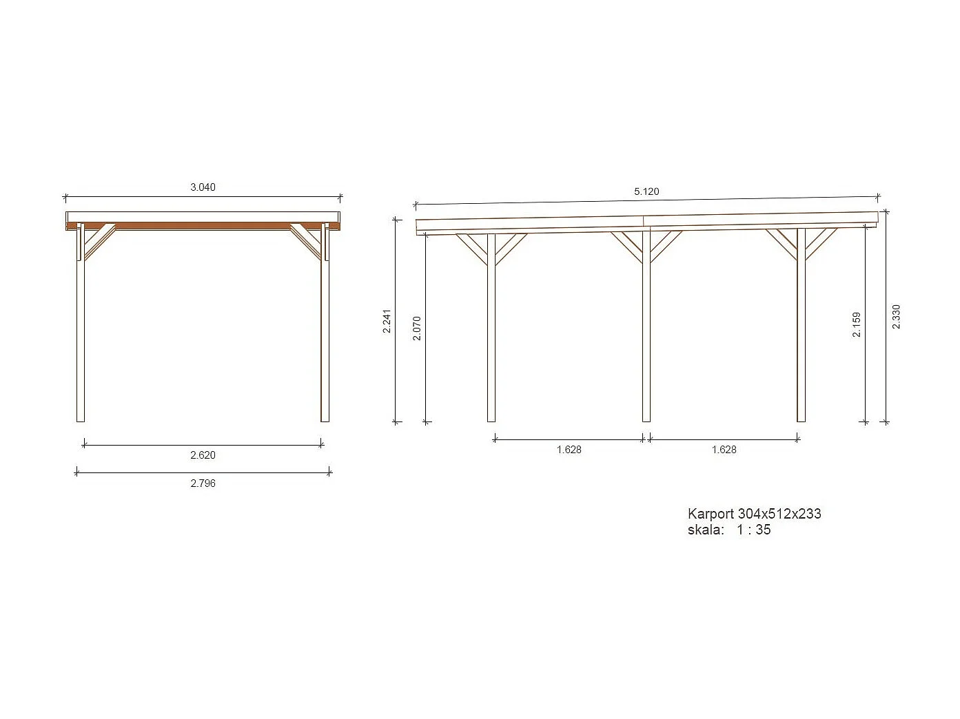Tettoia posto auto coperto in legno 3.04x5.12 m - 15.57 m2 - copertura PVC   - CAR16PVCTR - ALTANKA